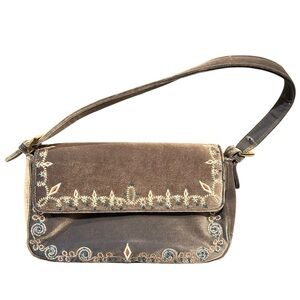 Valerie Stevens Brown Embroidered Shoulder Bag